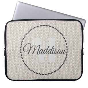 Modernes Mustermonogramm Ihr Name Grau personalisi Laptopschutzhülle