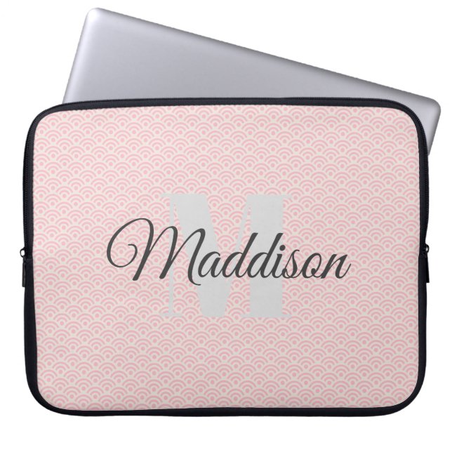Modernes Mustermonogramm Ihr Name Rosa personalisi Laptopschutzhülle (Vorderseite)