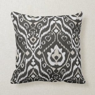 Modernes mutiges beige Schwarz-weißes ikat Kissen