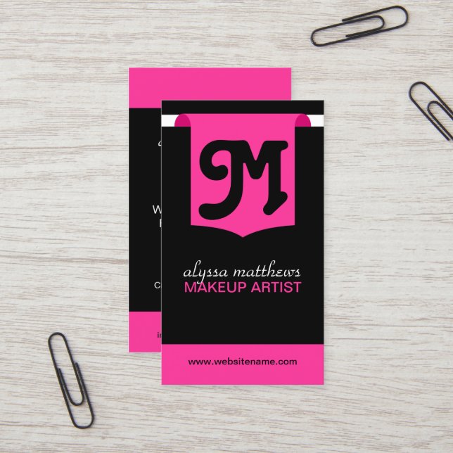 Modernes mutiges Maskenbildner-Monogramm Visitenkarte (Vorderseite/Rückseite Beispiel)