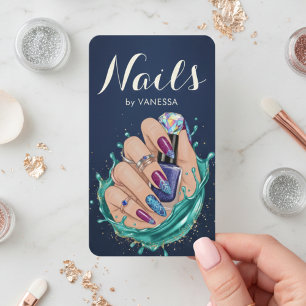 Modernes Nagelstudio Navy Blau Maniküre Künstlerin Visitenkarte
