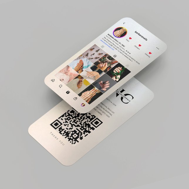Modernes Nail Artist Gold Silver Instagram Grid Visitenkarte (Modern Nail Artist Gold Silver Instagram Grid Business Card)
