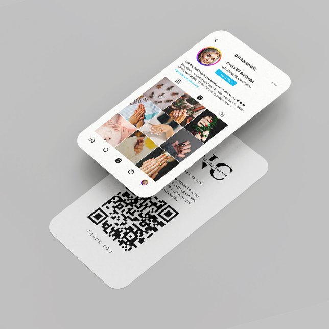 Modernes Nail Artist Monogram Nails Salon Instagra Visitenkarte (Modern Nail Artist Monogram Nails Salon Nail Polish White Professional QR Instagram Business Card
)