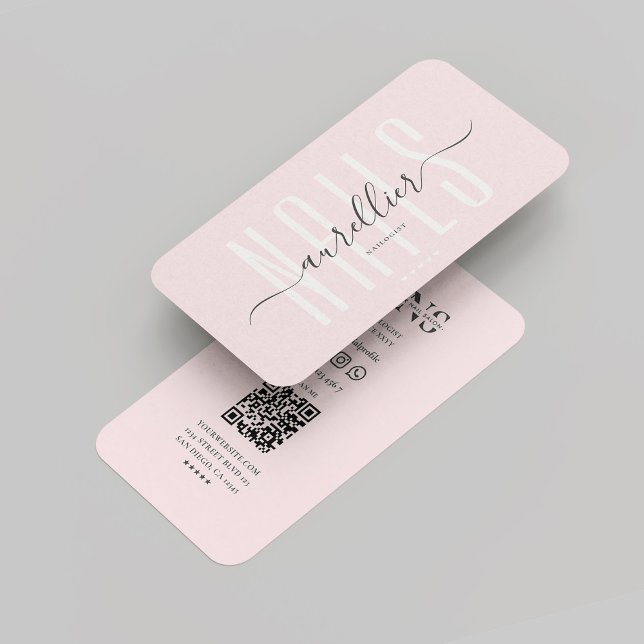 Modernes Nail Artist Nageltechniker Monogram Pink Visitenkarte (Modern Nail Artist Nail Technician Monogram Pink Business Card
)