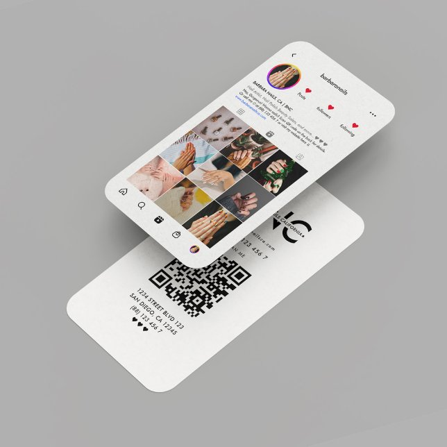 Modernes Nails Salon Nail Artist Instagram Grid Visitenkarte (Modern Nails Salon Nail Artist Instagram Grid Professional Nail Marketing Business Card
)