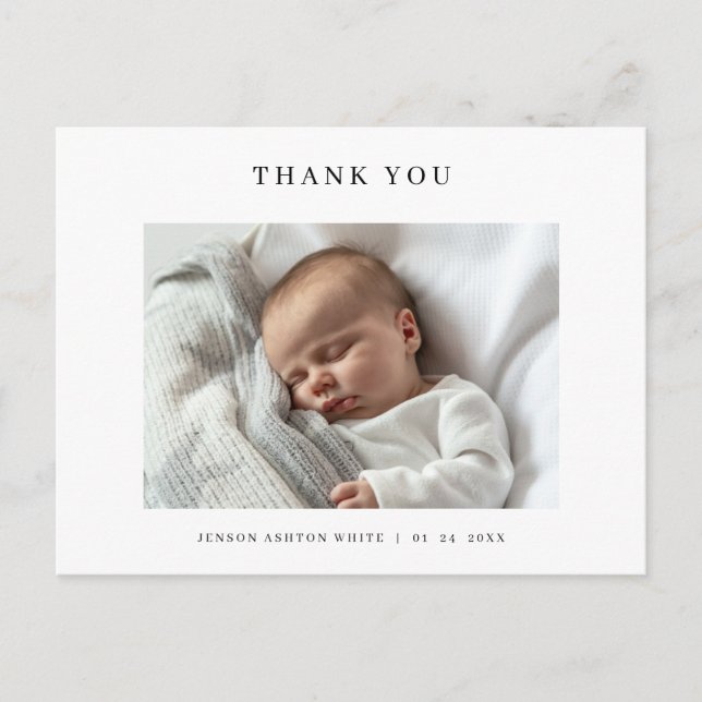 Modernes Name Foto Baby Danke Karte (Vorderseite)