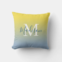 Modernes Name Monogram gelb bis leicht blau glänze Kissen