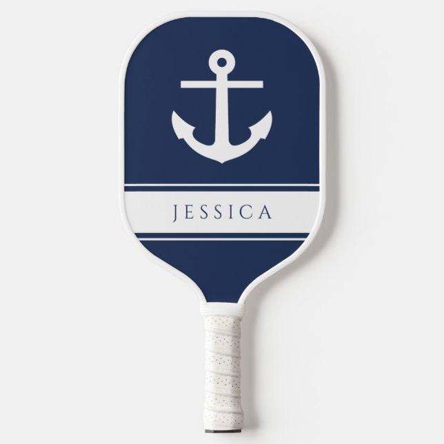 Modernes Nautical Anchor Navy Blue Pickleball Schläger (Vorderseite)