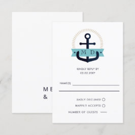 Modernes Navy Anchor Nautical Monogram Wedding RSV RSVP Karte
