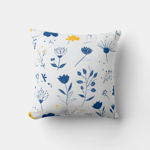 Modernes Navy Blau und Gelbblume Kissen