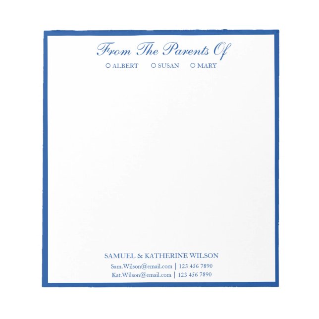 Modernes Navy Blau von den Eltern von Notepad Notizblock (Vorderseite)