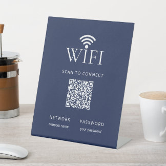 Modernes Navy Blau WiFi-Netzwerk-Passwort-QR-Code Sockelschild