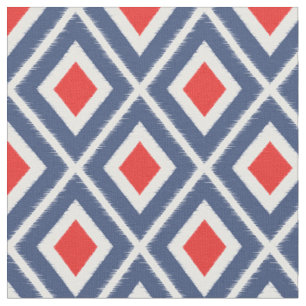 Modernes Navy Blue and Red Ikat Muster Stoff