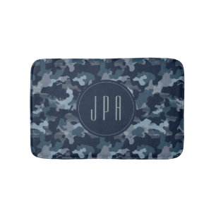 Modernes Navy Blue Army Camouflage Muster Monogram Badematte
