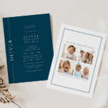 Modernes Navy Blue Bar Mitzvah Einladung Foto<br><div class="desc">Mazel tov auf diesem besondere Anlass! Machen Sie die Bar Mitzvah Zeremonie und das Party Ihres Sohnes mit dieser minimalistischen Typografie dunkelmarineblau und weiß einladen mit mehreren Fotografien Rückseite. HINWEIS: Um hebräische Buchstaben einzugeben, müssen Sie hebräischen Text für den hebräischen Namen kopieren und in das Feld einfügen (z. B. können...</div>