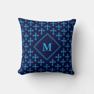 Modernes Navy Blue Cycle CROSS Monogramm Kissen