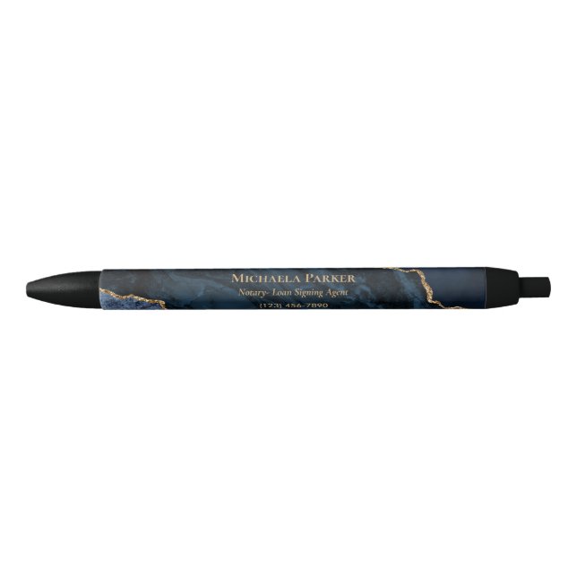 Modernes Navy Blue Gold Agate Marmorgeschäft Kugelschreiber (Vorderseite)
