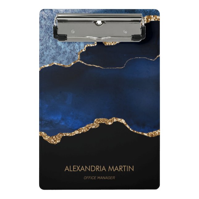 Modernes Navy Blue Gold Marmor Glitzer Office Mini Klemmbrett (Vorderseite)