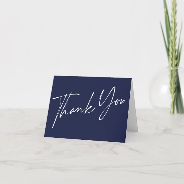 Modernes Navy Blue Handwriting Vielen Dank Dankeskarte (Vorderseite)