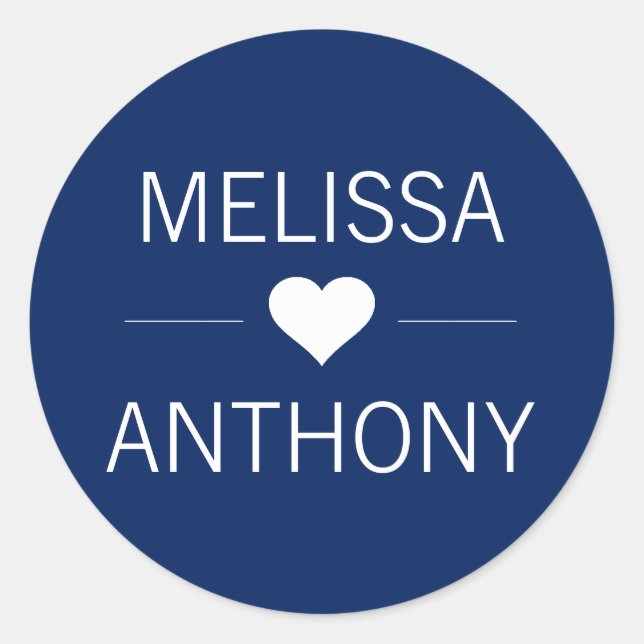 Modernes Navy Blue Heart White Wedgram Runder Aufkleber (Vorderseite)