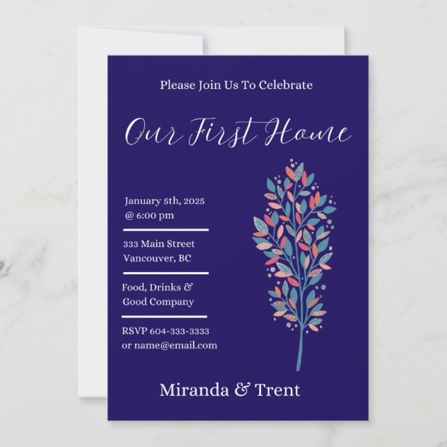 Modernes Navy Blue Housewarming Party Einladung (Vorderseite)