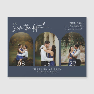 Modernes Navy Blue Minimal Save the Date Arch Foto Magnetkarte