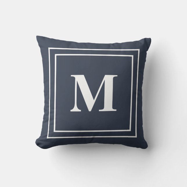 Modernes Navy Blue Monogram Kissen (Vorderseite)