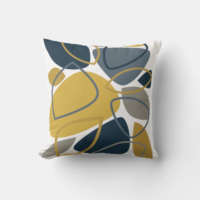 Modernes Navy Blue Mustard Abstraktes Muster Kissen (Vorderseite)