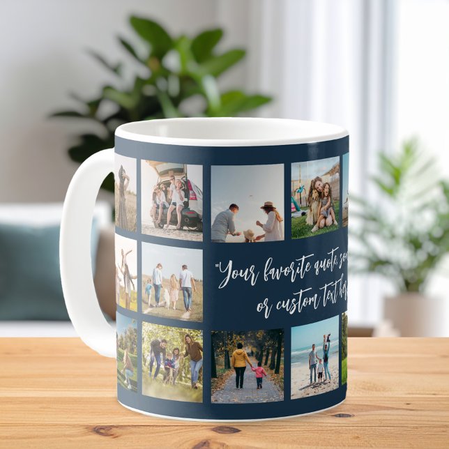 Modernes Navy Blue Personalisiert 18 Foto Collage Kaffeetasse (Von Creator hochgeladen)