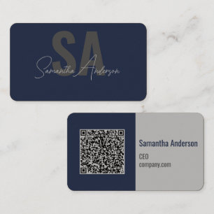 Modernes Navy Blue & Silver mit QR-Code   Visitenkarte