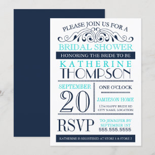 Modernes Navy Blue und Aqua Brautparty Einladung