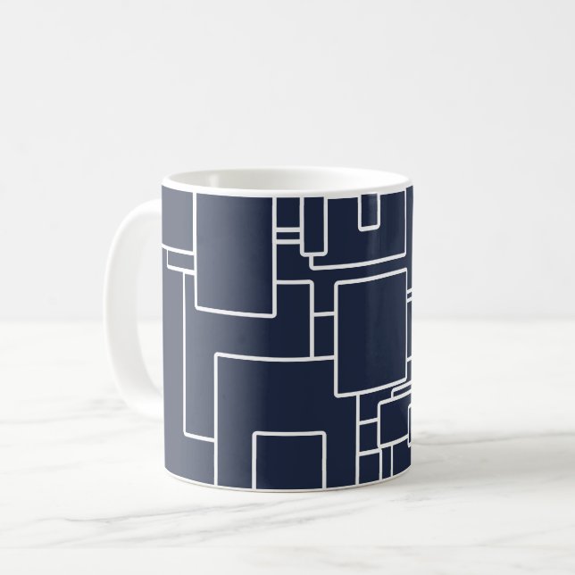 Modernes Navy Blue & White Abstrakt Pattern Kaffeetasse (Vorderseite Links)