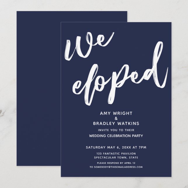 Modernes Navy Blue Wir haben Hochzeitsempfang gego Einladung (Vorne/Hinten)