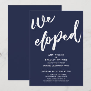Modernes Navy Blue Wir haben Hochzeitsempfang gego Einladung