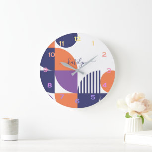 Modernes Navy Blush Orange Muster aus dem Mittelal Große Wanduhr