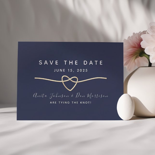 Modernes Navy Gold Rope Herz Save The Date (Von Creator hochgeladen)