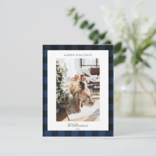 Modernes Navy Kariert Rustikales Foto Weihnachten