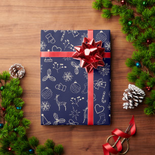 Modernes Navy Niedliches Weihnachtsmuster Geschenkpapier