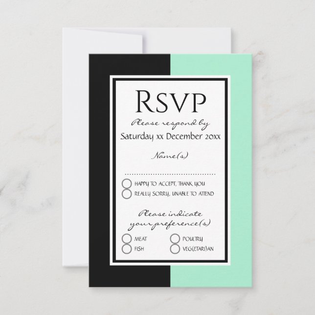 Modernes Neo Mint Schwarz Personalisiert WEDD RSVP Karte (Vorderseite)