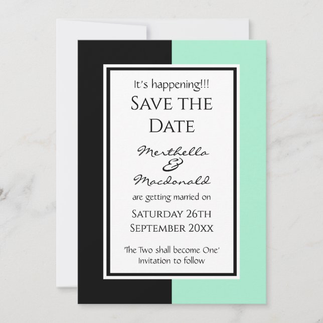 Modernes NEO MINT SCHWARZ Personalisiertes EREIGNI Save The Date (Vorderseite)