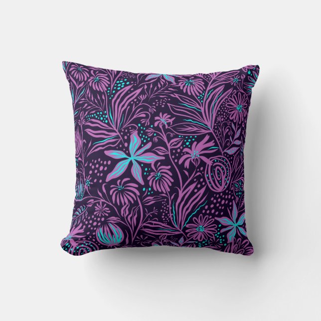 Modernes Neon-Lila-Blumenmuster-Kissen Kissen (Vorderseite)