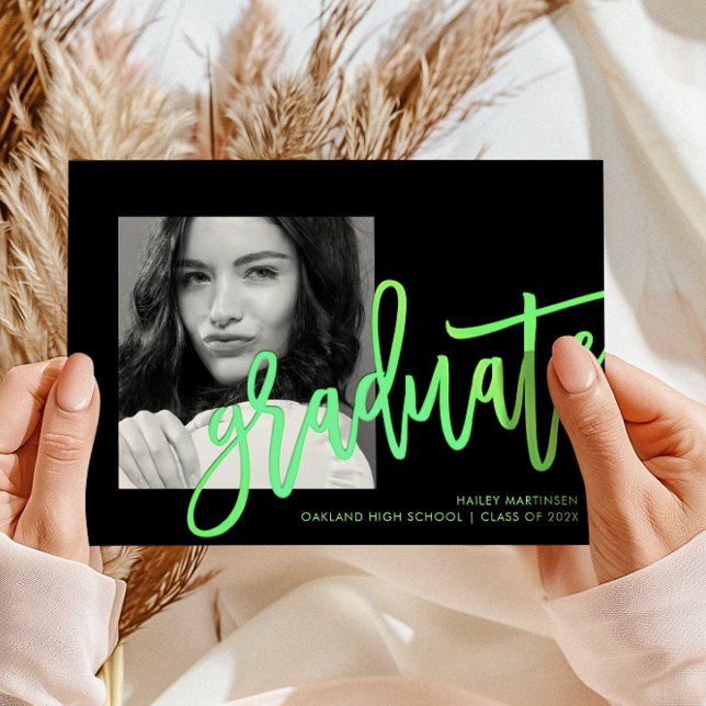 Modernes Neon Ombre Typografie Foto Green Grad Einladung (Von Creator hochgeladen)