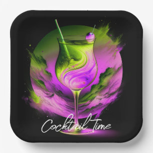 Modernes Neon Party Time Personalisiert Pappteller
