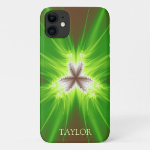 Modernes Neongrün-braunes Fraktal mit Namen Case-Mate iPhone Hülle