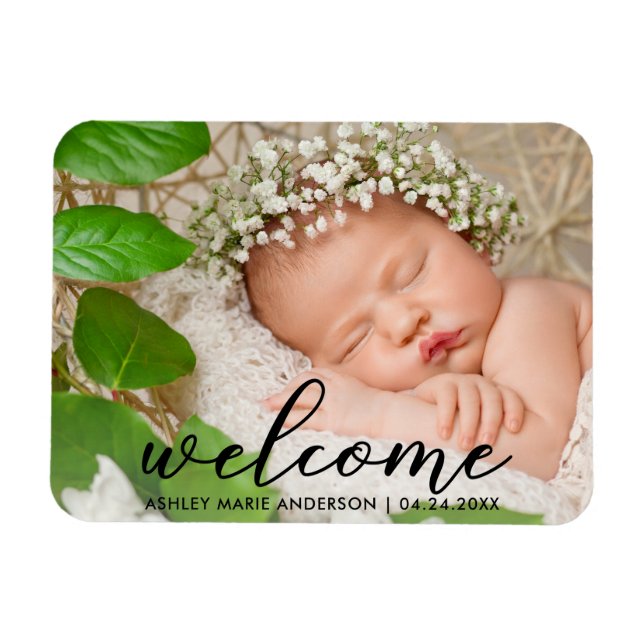 Modernes neues Baby Welcome Foto Magnet (Horizontal)