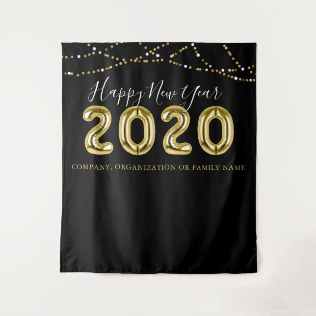 Modernes neues Jahr Schwarzes Gold Foto Hintergrun Wandteppich (Vorderseite)