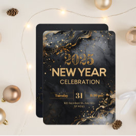 Modernes Neujahr mit schwarzem Marmor und goldenen Einladung