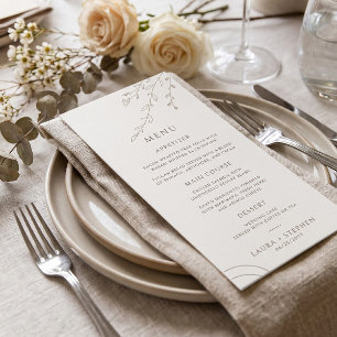 Modernes neutrales Beige Botanisches Hochzeitmenü Menükarte
