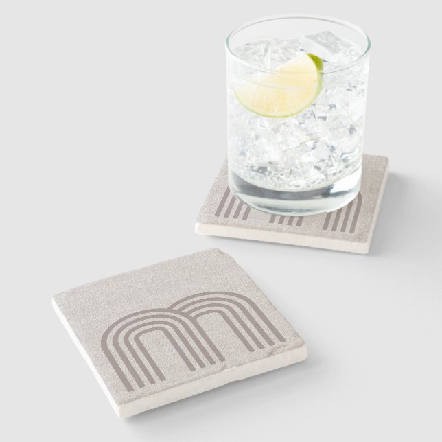 Modernes neutrales Linienmuster Steinuntersetzer (Seitenansicht)