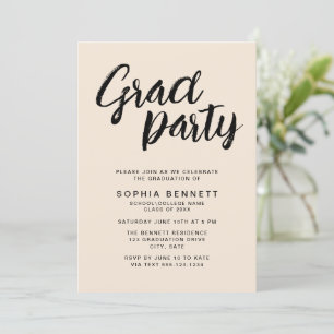 Modernes neutrales Minimal-Brustschrift-Grad-Party Einladung